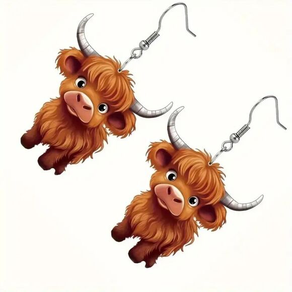 New Handmade Acrylic Cow Print Dangle Earrings - Picture 4 of 7